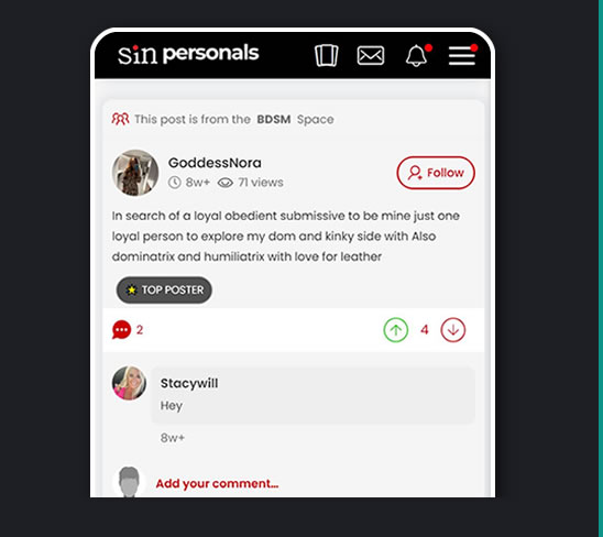 screenshot of the Sin Personals BDSM app